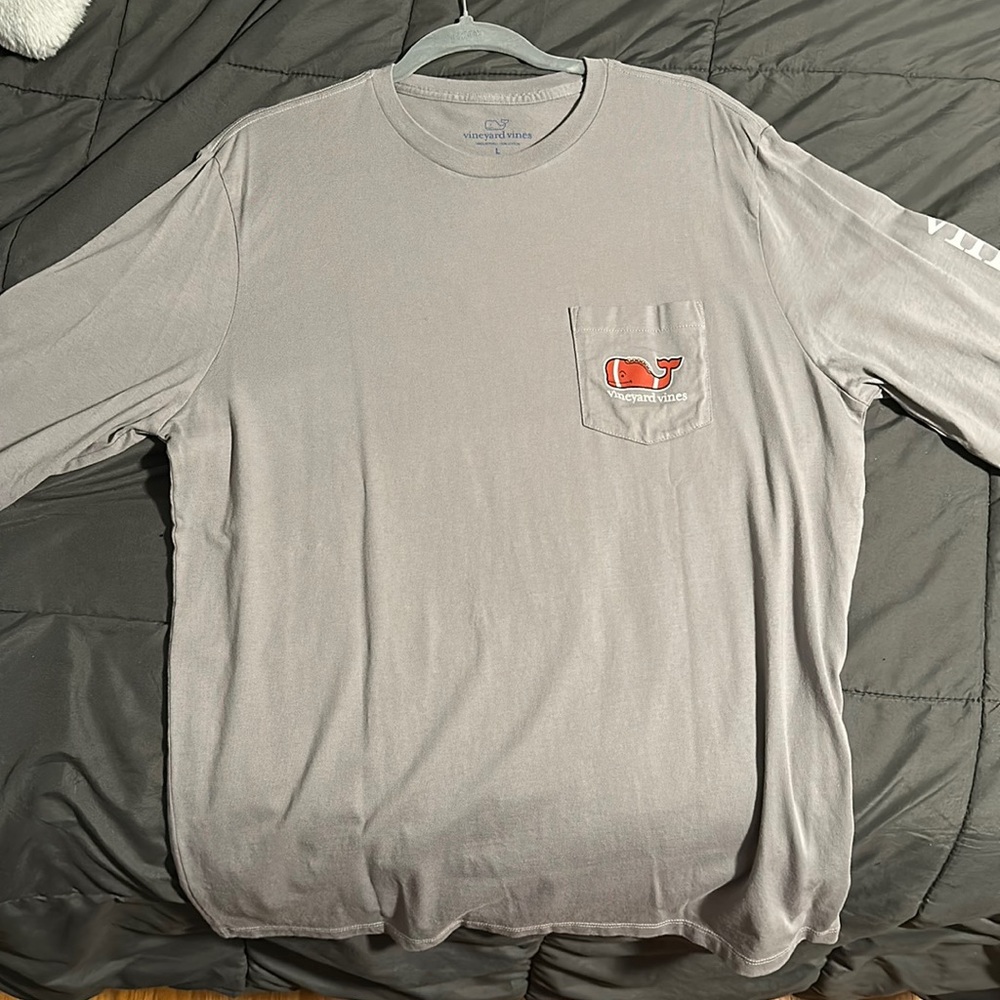 Gray Vineyard Vines Long Sleeve Football Whale Tee